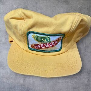 K Brand Vintage 80s Dekalb Farm Seed Yellow Green Fitted Cap Mens Size 7 1/4